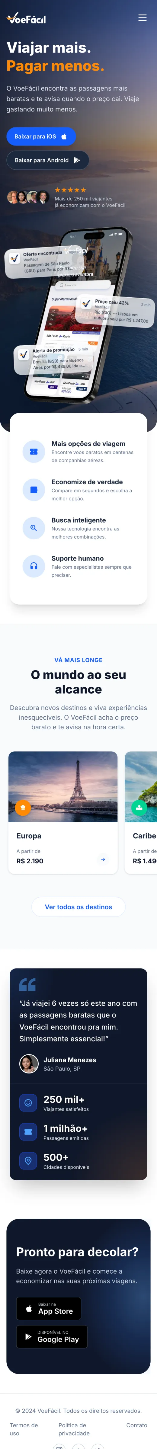 VoeFácil na versão mobile